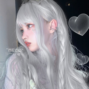 假发女长发少女可爱白色长卷发Lolita网红假发套自然逼真全头套式