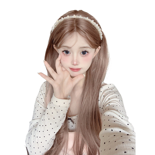 一口喵假发女夏季新款玫瑰粉金长直发自然日常小额蕾丝网红全头套