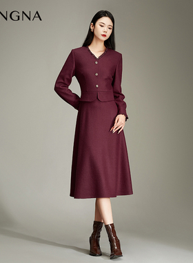 【商场同款】阿菁娜冬季新款时尚气质假两件连衣裙A30D112015