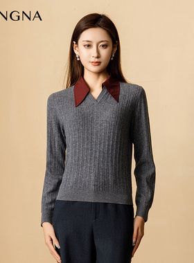 【商场同款】阿菁娜冬季新款格雷系衬衫领毛衫A29D301033