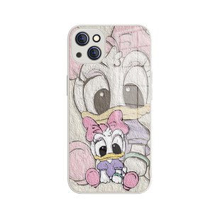 适用苹果14Promax新款手机壳iPhone17迪士尼15唐老鸭i13可爱11油画mini情侣plus黛丝12Pro创意xs玻璃xr高级感