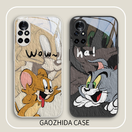 适用小米14Pro手机壳oppos17猫和老鼠iqoo11新款Reno10/9杰瑞vivox100红米k70Pro油画90情侣k50搞怪13玻璃12