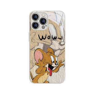 适用苹果17猫和老鼠手机壳15Pro油画iPhone13promax情侣11杰瑞xs汤姆14plus搞怪xr卡通苹果16pro玻璃8p小众12