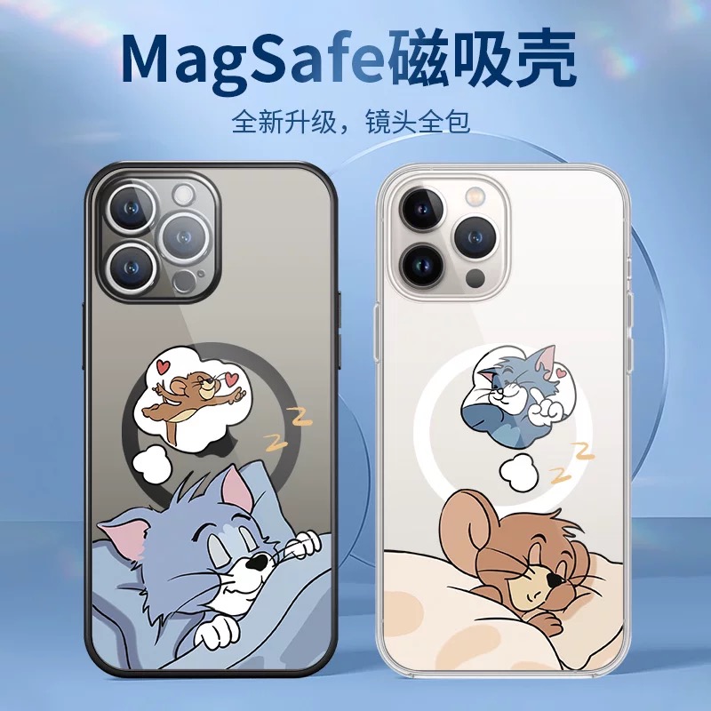 适用苹果手机壳磁吸猫和老鼠情侣