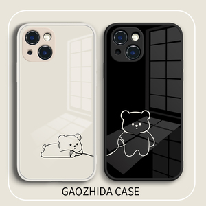 适用于苹果13promax手机壳14pro小熊iPhone12趣味情侣11pro简约x可爱xr线条8p女款7plus液态玻璃6全包xsmax套