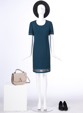 LIANGNUO靓诺绿色配网绣花连衣裙LL17283A