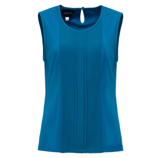 靓诺圆领压褶设计高弹力修身显瘦藏肉内搭蓝色背心上衣女LB21228B