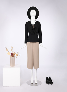 靓诺黑色荡领豹纹针织衫LC12179A