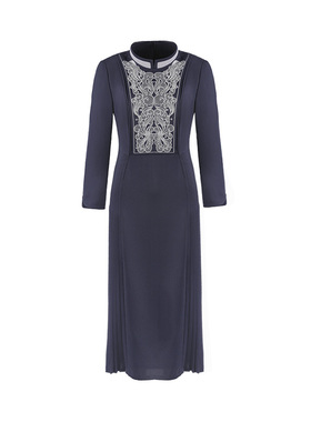 LIANGNUO靓诺浮雕绣花中式蓝色长裙LL18153A