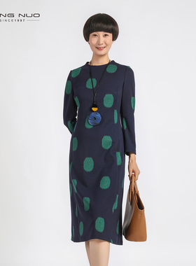 [商场同款]靓诺拼色波点针织衫连衣裙2025秋新款LL25329A