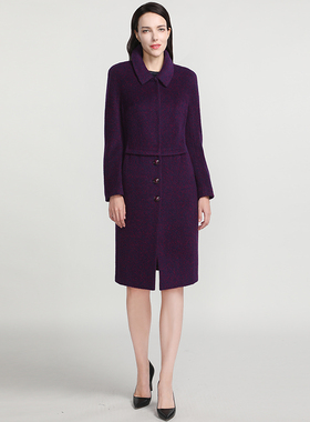 靓诺紫色肌理贴兜大衣LD16484A