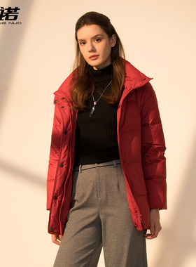 靓诺立领短款红色羽绒服女冬装新款中老年人冬季保暖外套LY22442A