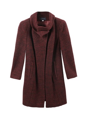 靓诺粗纺酒红色大衣LD14616A