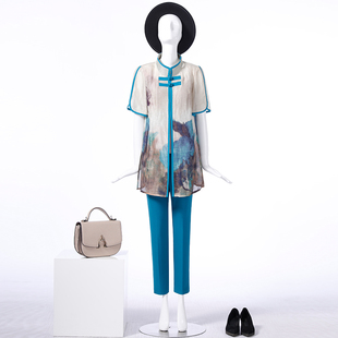 [如花在野系列]LIANGNUO靓诺蓝花丝麻外披春秋女款长上衣LX18254A