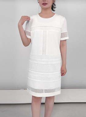 靓诺LN系列女士白色工字蕾丝短袖连衣裙气质夏季显瘦时尚NL16240A