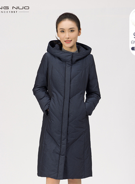 靓诺连帽白鸭绒中长款羽绒服女秋冬季新款高级感保暖外套LY19491B