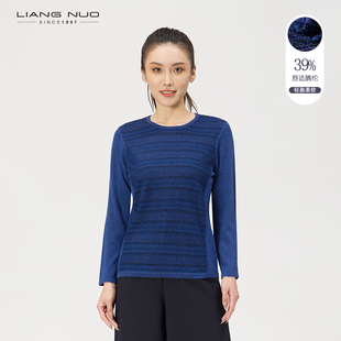 女修身 靓诺女装 秋冬打底衫 长袖 显瘦LW17448A 宝蓝立体提花毛针织衫