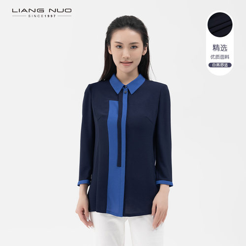 早春撞色拼接直筒方领长袖衬衫