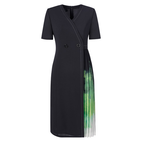 嫩芽绿立体渐变褶连衣裙