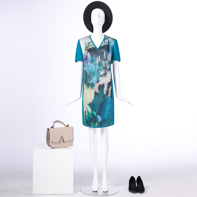 靓诺孔雀蓝印花撞色长款连衣裙LL17290A,女装/女士精品,连衣裙,淘宝优惠券,粉丝福利购,淘宝优惠卷