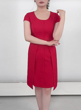 靓诺LN系列轻奢女士红色圆领连衣裙气质休闲时尚收腰夏NL17248A