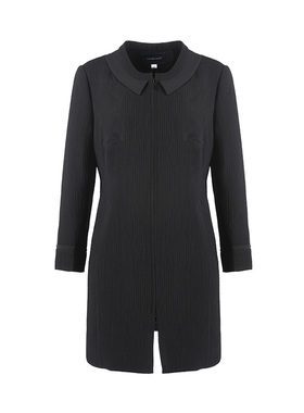 [精英衣橱]LIANGNUO靓诺双层领长袖风衣黑色春秋款外披女LX16362A