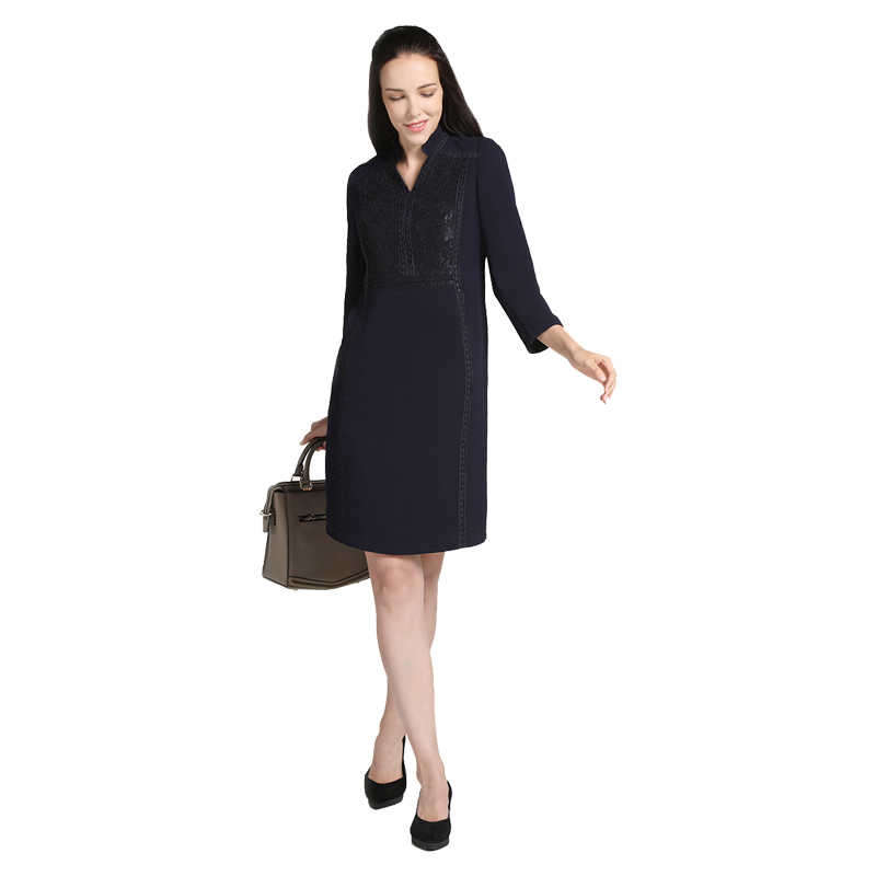 靓诺蓝色拼蕾丝连衣裙经典简约百搭气质优雅修身连衣裙LL17340A,女装/女士精品,连衣裙,淘宝优惠券,粉丝福利购,淘宝优惠卷