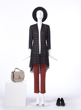 LIANGNUO靓诺黑纱红格拼外披LX17290A