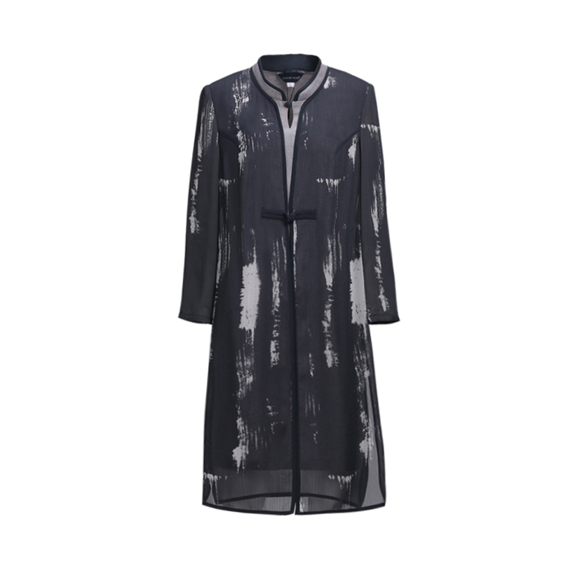 靓诺春秋裙子水墨画真丝复古