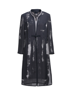 靓诺春秋女裙子水墨画真丝顺纡绉长袖复古大码打底连衣裙LL17166B