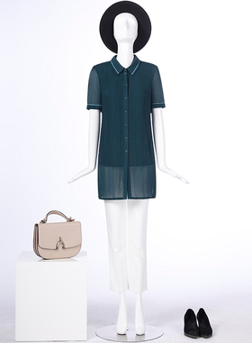 LIANGNUO靓诺绿色肌理顺纹休闲长款衬衫LC17235A