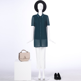 LIANGNUO靓诺绿色肌理顺纹休闲长款 LC17235A 衬衫