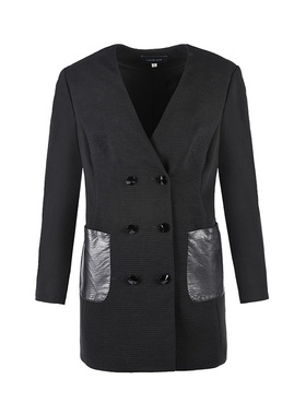 靓诺黑色针织双排扣外衣LS13195A