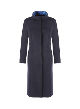 靓诺蓝色领拼花大衣LD17423A