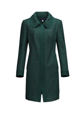 LIANGNUO靓诺墨绿色方形水溶蕾丝风衣LF16105A