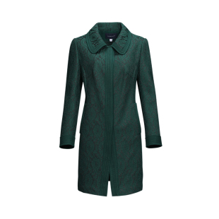 LIANGNUO靓诺墨绿色方形水溶蕾丝风衣LF16105A