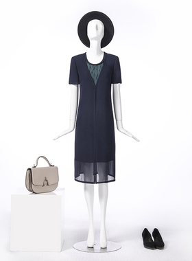 靓诺蓝绿拼花色连衣裙LL19272A