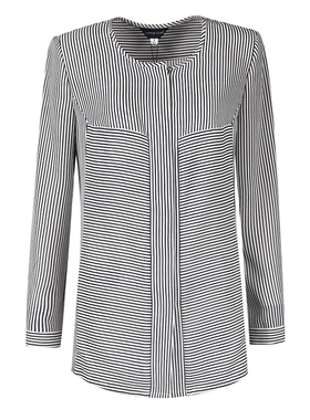 靓诺藏蓝白经典细条圆领衬衫女士圆领长袖春秋显瘦衬衣LC16212A