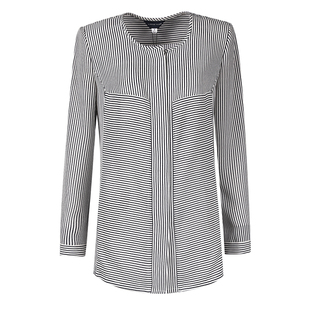 靓诺藏蓝白经典细条圆领衬衫女士圆领长袖春秋显瘦衬衣LC16212A