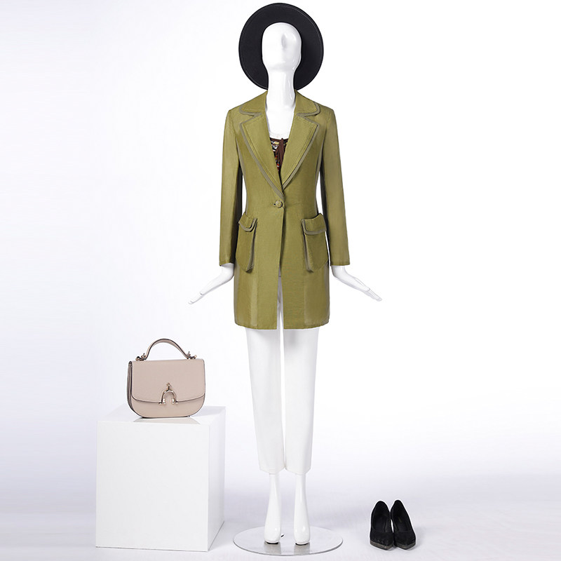 长袖西服领拼边风衣LF15112A