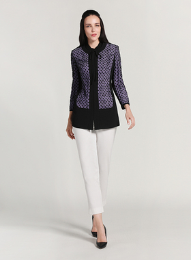 靓诺秋季女士外套知性修身百搭黑色蕾丝搭配紫色上衣 LS17180A