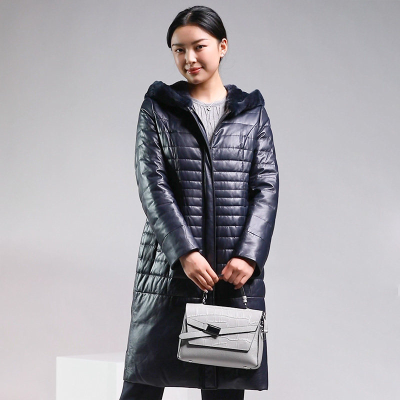 靓诺灰蓝色獭兔领皮羽绒LP16450A