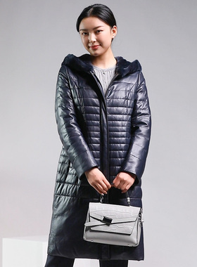 靓诺灰蓝色獭兔领皮羽绒LP16450A