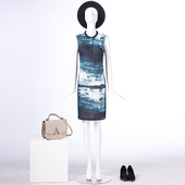 靓诺中国风无袖 打底背心裙泼墨画蓝色连衣裙优雅气质长裙LL18285B