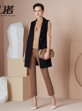 靓诺黑色带银葱肌理马甲挺拔小西服领大气显瘦直身型马夹LJ21301A
