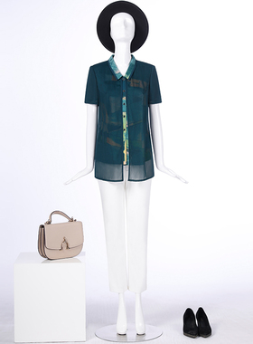 LIANGNUO靓诺绿色印花飘纱衬衫LC17229A