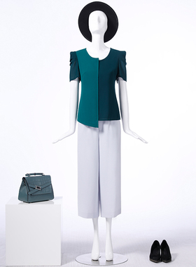 LIANGNUO靓诺深浅青绿色拼接A摆套头衫LT16124A