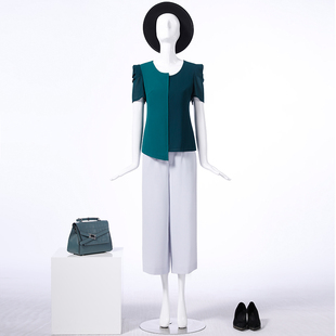 LIANGNUO靓诺深浅青绿色拼接A摆套头衫LT16124A