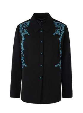 靓诺黑色绣花衬衫LC13110A