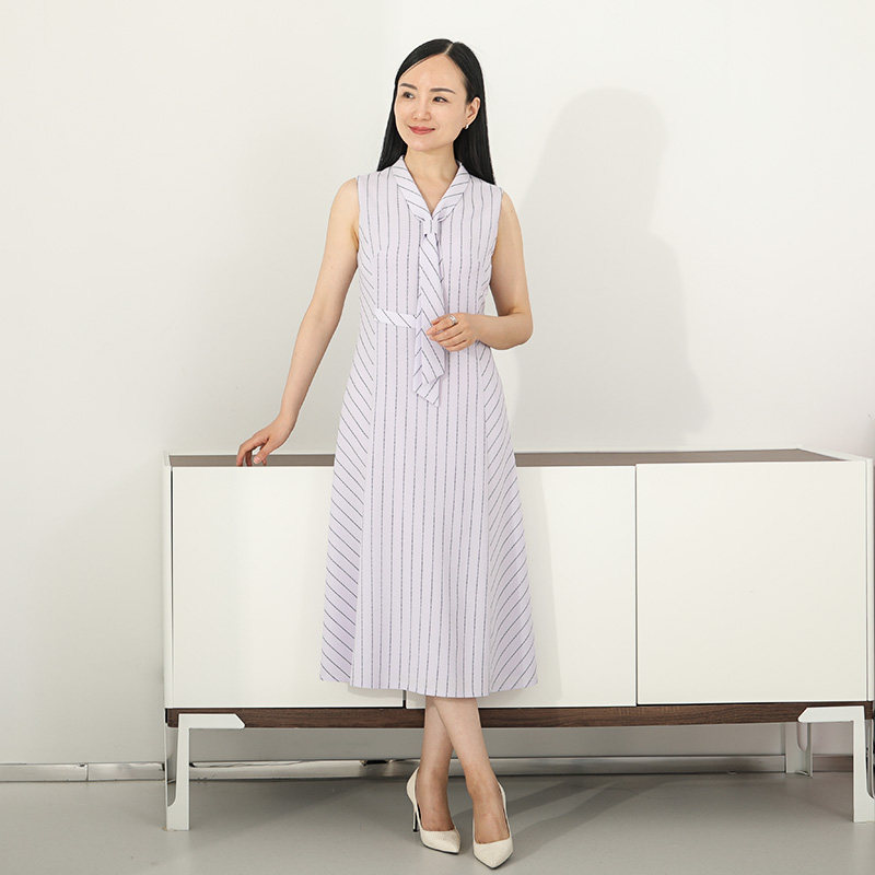 [质感V领]靓诺耦合色无袖飘带裙女长款清新白月光连衣裙NL21233A